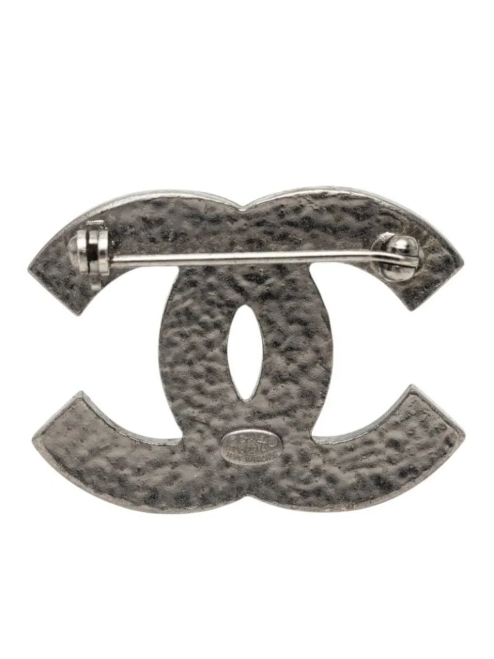 Chanel CC Logo Brooch Silver Black Metal